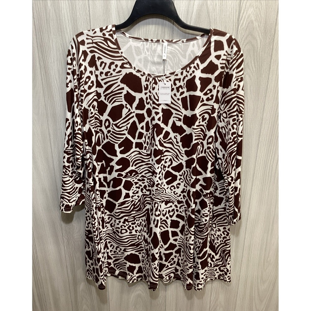 ENMAIN Women's (Size 3XL) 3/4‎ Sleeve Round Neck Shirt Poly Stretch (8A)